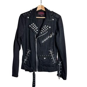 Tripp NYC Black Denim Studded Moto Jacket Punk Goth XS emo biker